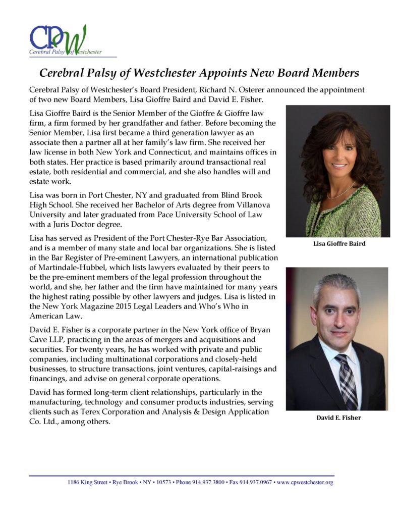 CPW Appoints Board Members Lisa Gioffre Baird and David Fisher