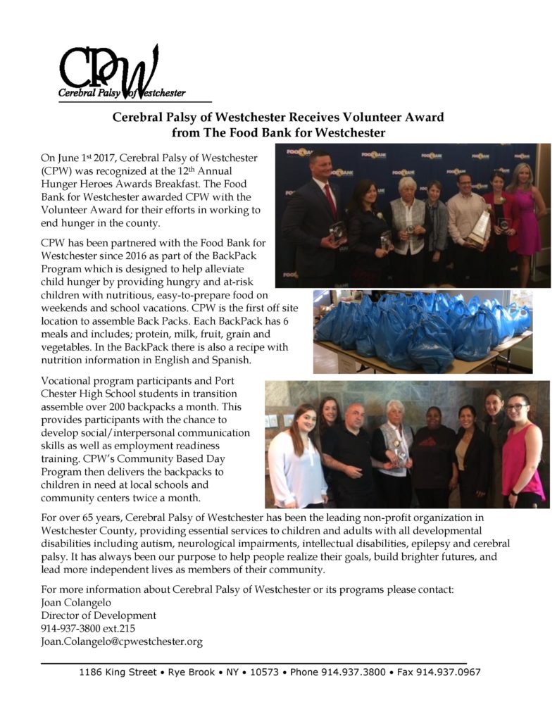 CPW Receives Award from The Food Bank