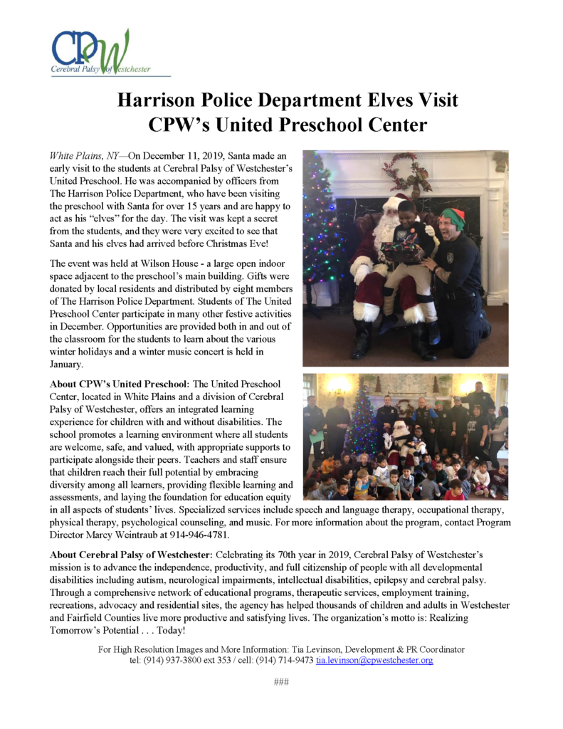 Harrison Police Department Elves Visit CPW’s United Preschool Center