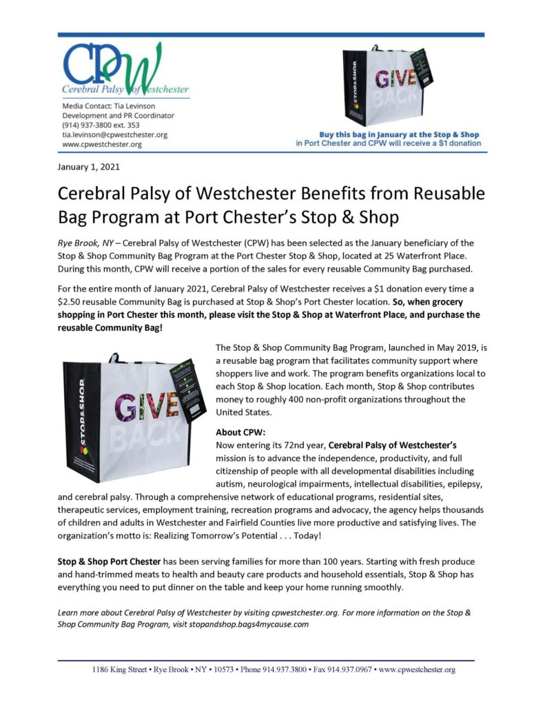 Stop & Shop of Port Chester Benefits CPW – Reusable Bag Campaign