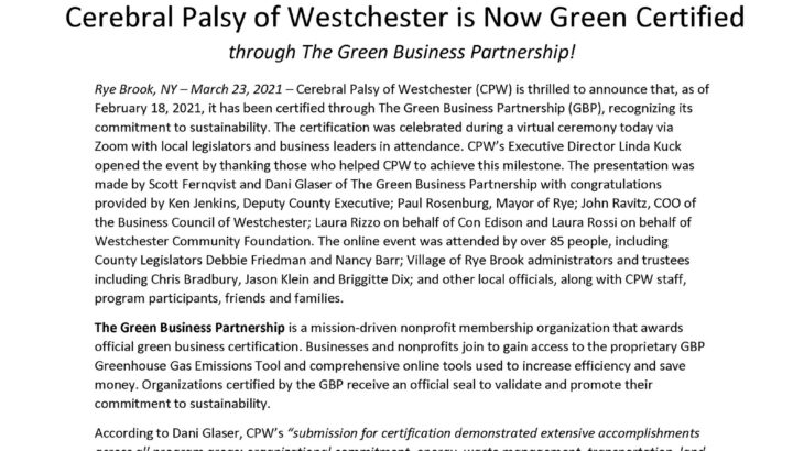 CPW Achieves Green Business Partnership Certification